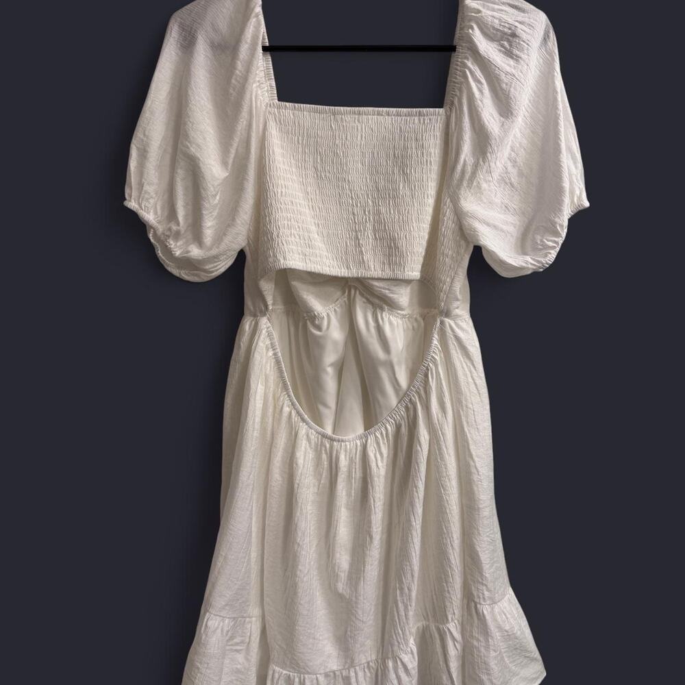 Altar'd State White Puff Sleeve Twist Front Cutout Back Mini Dress Large - Picture 2 of 4
